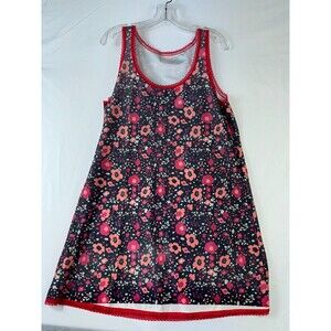 Tracy Mini Shift Tank Dress Women's L Black Floral Scoop Neck Cute Hippie Trendy
